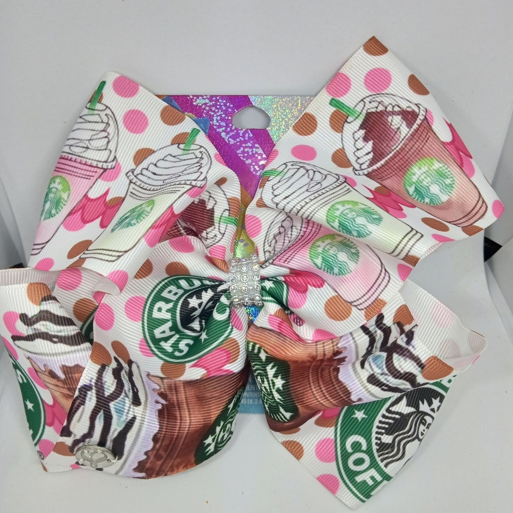 JoJo Siwa Pink and Brown Coffee Print Hair Bow